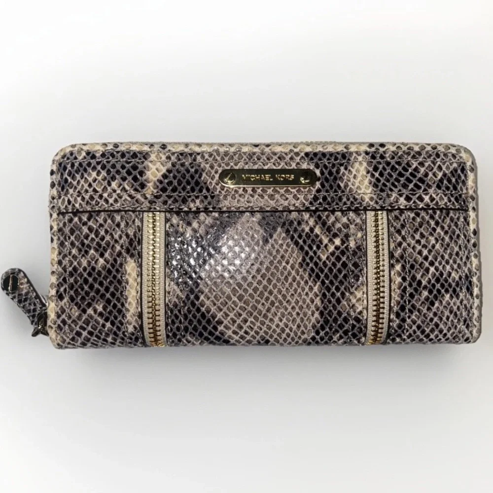 Michael Kors New Moxley Python Embossed Leather Continental Zip Clutch Wallet